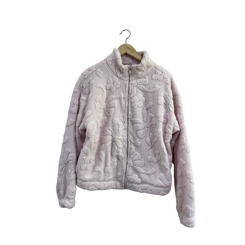 Gilly Hicks Pink Bow Sherpa Full Zip Jacket Cozy Fleece Soft Girl Size M NWT